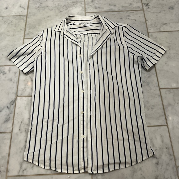 Zara Tops - Zara Women's navy and White Striped Button Down Shirt. Almost never worn